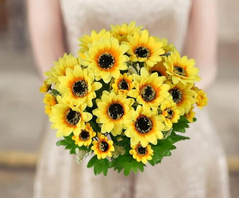 باقة عباد الشمس الاصطناعية من Lvydec، 19 بوصة كبيرة من عباد الشمس باقة عباد الشمس الحريرية مع جذع لتزيين المنزل وحفلات الزفاف in Kuwait