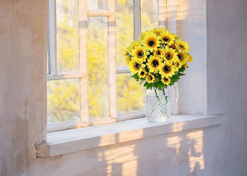 باقة عباد الشمس الاصطناعية من Lvydec، 19 بوصة كبيرة من عباد الشمس باقة عباد الشمس الحريرية مع جذع لتزيين المنزل وحفلات الزفاف in Kuwait