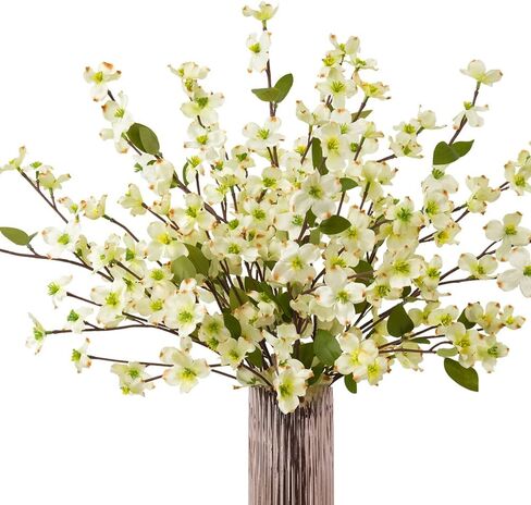 Artificial Flowers Blossom Stems Dogwood Silk Flowers Fake Cornus Bush for Home Decoration Table Centerpieces, 8 PCS (Champagne) in Kuwait