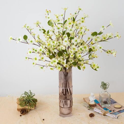 Artificial Flowers Blossom Stems Dogwood Silk Flowers Fake Cornus Bush for Home Decoration Table Centerpieces, 8 PCS (Champagne) in Kuwait