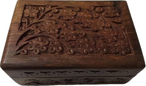 Wooden Storage Box - Carved Flowers & Vines - 4"x 6" in Saudi Arabia
