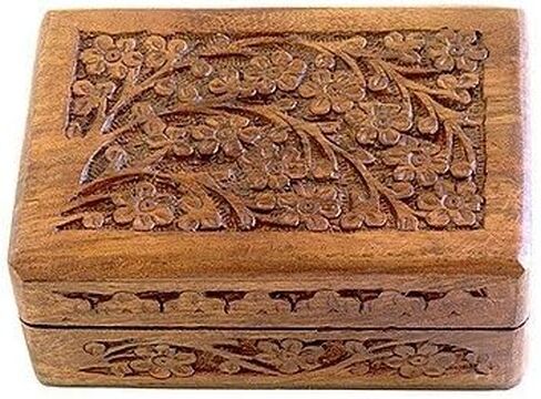 Wooden Storage Box - Carved Flowers & Vines - 4"x 6" in Saudi Arabia
