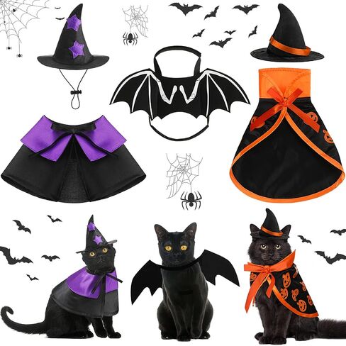 5 Pcs Halloween Cat Costume Bat Wings Witch Cloak Wizard Hat Halloween Pet Costume Set Pet Vampire Costume Cloak Witch Hat Bat Costume Cat Dress up Accessories for Small Kitten Dog Cosplay Party Decor in Saudi Arabia