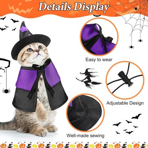 5 Pcs Halloween Cat Costume Bat Wings Witch Cloak Wizard Hat Halloween Pet Costume Set Pet Vampire Costume Cloak Witch Hat Bat Costume Cat Dress up Accessories for Small Kitten Dog Cosplay Party Decor in Saudi Arabia