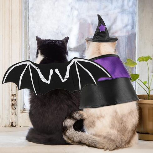 5 Pcs Halloween Cat Costume Bat Wings Witch Cloak Wizard Hat Halloween Pet Costume Set Pet Vampire Costume Cloak Witch Hat Bat Costume Cat Dress up Accessories for Small Kitten Dog Cosplay Party Decor in Saudi Arabia
