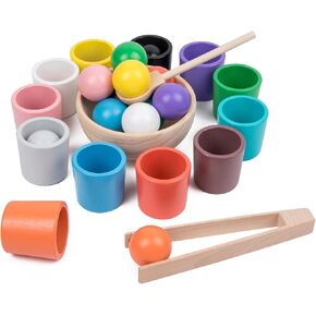 Auvewilo Wooden Balls and Cups Color Sorting Montessori Toy, Pairing Game Set for Kids in Kuwait