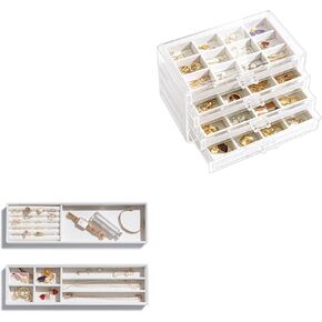 مجموعة حامل مجوهرات لصندوق تنظيم الأقراط من الأكريليك من Lolalet مع مجموعتين من صينية الحلقات المخملية الرفيعة للمجوهرات in Kuwait