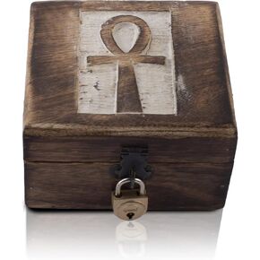 Handmade Decorative Wooden Jewelry Box With Ankh Carving Jewelry Organizer Keepsake Box Treasure Chest Trinket Holder Watch Box Storage Lock Box 4 x 4 Inches Housewarming Gifts (Blue) in Kuwait