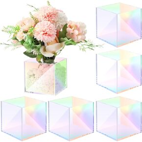 Meanplan 6 Pcs Iridescent Clear Vase Rainbow Modern Acrylic Vase Colorful Square Vase Floral Cube Shape Decorative Iridescent Vase for Centerpieces Home Decor Wedding Flowers Office 4" x 4" x 4" in Saudi Arabia