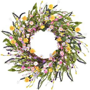 20" Artificial Daisy Flower Wreath - Silk Floral Wreath Yellow Flower Wreath Artificial Spring and Summer Wreath Front Door Wreath for Home Kitchen Wall Door Decor in Kuwait