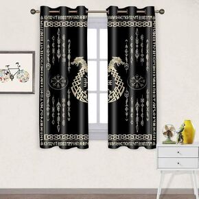 BSPPTI Nordic Vikings Print Curtain, Vegvsir Symbol Twins Dragons Curtains Room Darkening Thermal Insulated Blackout Window Drapes for Living, Bedroom, 42"x 63", 2 Panels, CLZYSP541 in Kuwait
