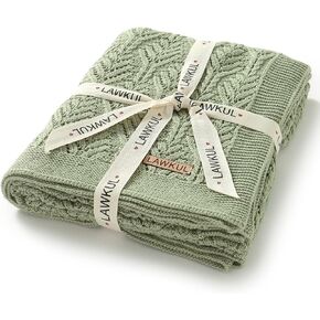 LAWKUL Baby Blanket Cellular 100% Cotton Babe Blankets Soft Breathable Newborn Blanket for Boy Girls 40x30inch Light Green