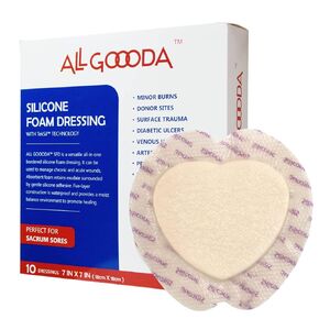 ALL GOOODA Sacral Silicone Foam Dressing 7"x7"[10 Pack] Gentle Adhesive Border for Sacrum Wound Care, Sacral Foam Dressing, Bed Sore, Pressure Sore, Diabetic Ulcer, Large Wound Bandage