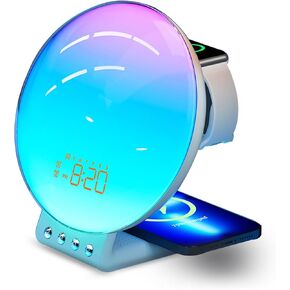 آلة صوت النوم باكلون، ساعة منبه شروق الشمس، محطة شحن لاسلكية سريعة 3 في 1، آلة ضوضاء بيضاء، ضوء ليلي للبالغين ونوم الأطفال، مساعد نوم طبيعي للبالغين، استيقاظ لطيف. in Kuwait