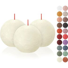 BOLSIUS 3 Pack Ivory Rustic Ball Pillar Candles - 3 Inch - Premium European Quality - Includes Natural Plant-Based Wax - Unscented 25 Hour Party Décor and Wedding Candles