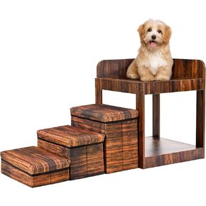 Homiesetify سرير بطابقين للحيوانات الأليفة مع سلالم قابلة للإزالة، سرير متعدد المستويات ونظام خطوة للكلاب والقطط، أريكة سرير مرتفعة للحيوانات الأليفة مع مساحة تخزين بجانب السرير، المنزل، للاستخدام الداخلي in Kuwait