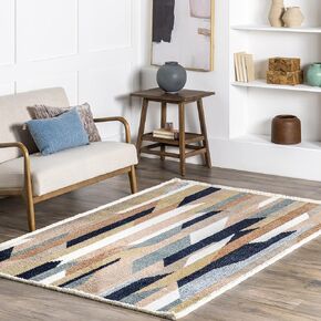 nuLOOM Inga Modern Abstract Fringe Area Rug, 5x8, Blue in Saudi Arabia