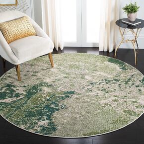 سجادة منطقة SAFAVIEH Madison Collection - 5 أقدام مستديرة، أخضر وعاجي، تصميم تجريدي حديث، لا يتساقط ويسهل العناية به، مثالي للمناطق ذات الحركة العالية في غرفة المعيشة وغرفة النوم (MAD499Y) in Kuwait