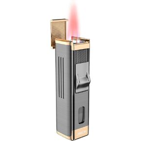 JOBON Butane Torch Lighter with Punch Quad Flame Jet Lighter Refillable Lighter Torch Lighter with Visible Gas Window Adjustable Pocket Lighter for Men Women Box Gift (Butane NOT Included) - Gold in Kuwait