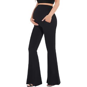 Rheane Women's Maternity Secret Fit Leggings Over The Belly Buttery Soft Bell Bottom Pants with Pockets Workout Yoga Casual