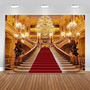 Mocsicka Golden Palace Backdrop Red Carpet Backdrop for Photoshoot European Castle Staircase Photography Background Wedding Birthday Ceremony Prom Party Decorations(5x3ft) in Saudi Arabia