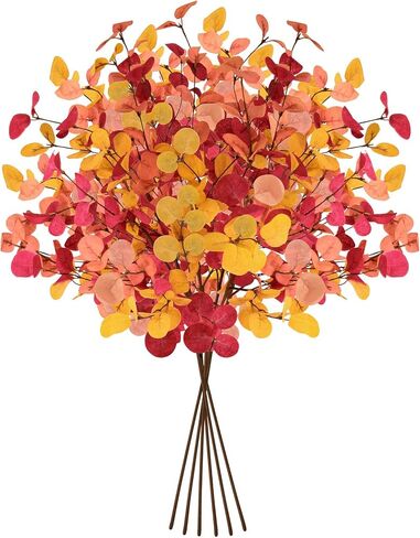 HORDALOR 6 Pcs Eucalyptus Leaves Fall Decorations for Home, 27.5" Artificial Fall Eucalyptus Stems, Branches Leaves for Thanksgivings Harvest Decor, Fall Floral Arrangements Fall Decor in Kuwait