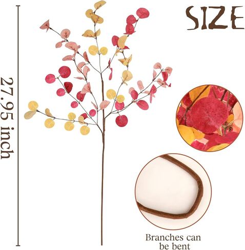 HORDALOR 6 Pcs Eucalyptus Leaves Fall Decorations for Home, 27.5" Artificial Fall Eucalyptus Stems, Branches Leaves for Thanksgivings Harvest Decor, Fall Floral Arrangements Fall Decor in Kuwait