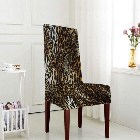 AOYEGO Leopard Chair Covers for Dining Room Wildlife Tiger Skin Feather Brown Black Fur Seat Protector Spandex Desk Slipcover for Home Kitchen in Kuwait