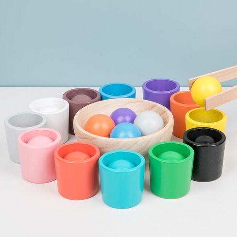 Auvewilo Wooden Balls and Cups Color Sorting Montessori Toy, Pairing Game Set for Kids in Kuwait