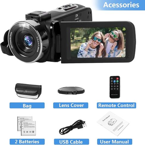 كاميرا VZFIT Full HD 1080p 30FPS كاميرا 24MP 18x كاميرا تسجيل فيديو بتكبير رقمي مع جهاز تحكم عن بعد ووظيفة الإيقاف المؤقت مناسبة للسفر in Kuwait