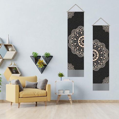 AHANDMAKER 2Pcs Mandala Tapestry, Bohemian Floral Long Vertical Tapestry Wall Hanging, Mandala Wall Decor Boho Tapestry, Vintage Aesthetic Wall Tapestry for Bedroom Living Room Dorm Decor(51x13 Inch) in Kuwait