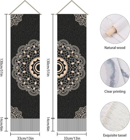 AHANDMAKER 2Pcs Mandala Tapestry, Bohemian Floral Long Vertical Tapestry Wall Hanging, Mandala Wall Decor Boho Tapestry, Vintage Aesthetic Wall Tapestry for Bedroom Living Room Dorm Decor(51x13 Inch) in Kuwait