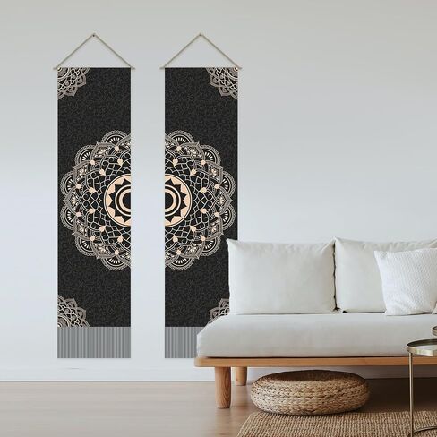 AHANDMAKER 2Pcs Mandala Tapestry, Bohemian Floral Long Vertical Tapestry Wall Hanging, Mandala Wall Decor Boho Tapestry, Vintage Aesthetic Wall Tapestry for Bedroom Living Room Dorm Decor(51x13 Inch) in Kuwait