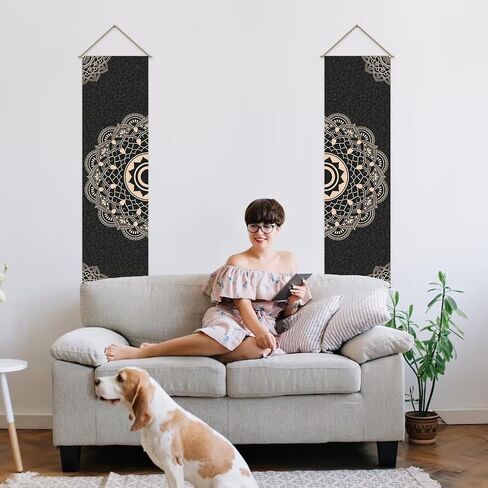 AHANDMAKER 2Pcs Mandala Tapestry, Bohemian Floral Long Vertical Tapestry Wall Hanging, Mandala Wall Decor Boho Tapestry, Vintage Aesthetic Wall Tapestry for Bedroom Living Room Dorm Decor(51x13 Inch) in Kuwait