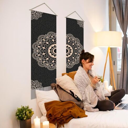 AHANDMAKER 2Pcs Mandala Tapestry, Bohemian Floral Long Vertical Tapestry Wall Hanging, Mandala Wall Decor Boho Tapestry, Vintage Aesthetic Wall Tapestry for Bedroom Living Room Dorm Decor(51x13 Inch) in Kuwait