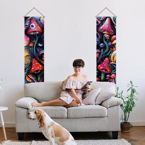 AHANDMAKER 2Pcs Mandala Tapestry, Bohemian Floral Long Vertical Tapestry Wall Hanging, Mandala Wall Decor Boho Tapestry, Vintage Aesthetic Wall Tapestry for Bedroom Living Room Dorm Decor(51x13 Inch) in Kuwait