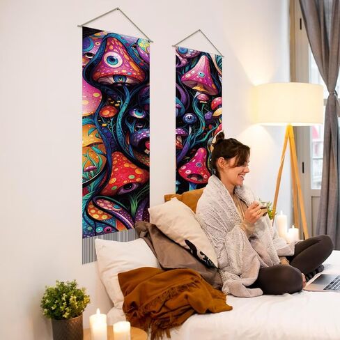 AHANDMAKER 2Pcs Mandala Tapestry, Bohemian Floral Long Vertical Tapestry Wall Hanging, Mandala Wall Decor Boho Tapestry, Vintage Aesthetic Wall Tapestry for Bedroom Living Room Dorm Decor(51x13 Inch) in Kuwait