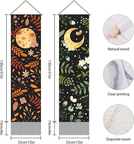 AHANDMAKER 2Pcs Mandala Tapestry, Bohemian Floral Long Vertical Tapestry Wall Hanging, Mandala Wall Decor Boho Tapestry, Vintage Aesthetic Wall Tapestry for Bedroom Living Room Dorm Decor(51x13 Inch) in Kuwait