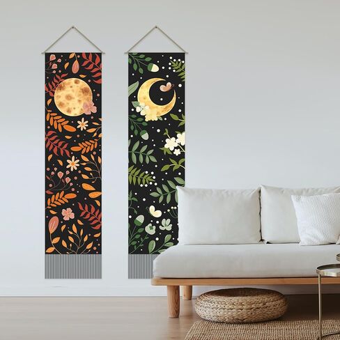 AHANDMAKER 2Pcs Mandala Tapestry, Bohemian Floral Long Vertical Tapestry Wall Hanging, Mandala Wall Decor Boho Tapestry, Vintage Aesthetic Wall Tapestry for Bedroom Living Room Dorm Decor(51x13 Inch) in Kuwait