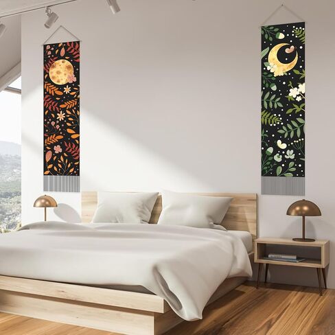 AHANDMAKER 2Pcs Mandala Tapestry, Bohemian Floral Long Vertical Tapestry Wall Hanging, Mandala Wall Decor Boho Tapestry, Vintage Aesthetic Wall Tapestry for Bedroom Living Room Dorm Decor(51x13 Inch) in Kuwait