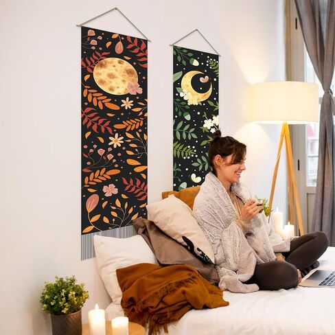 AHANDMAKER 2Pcs Mandala Tapestry, Bohemian Floral Long Vertical Tapestry Wall Hanging, Mandala Wall Decor Boho Tapestry, Vintage Aesthetic Wall Tapestry for Bedroom Living Room Dorm Decor(51x13 Inch) in Kuwait