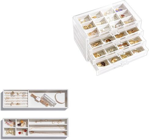 مجموعة حامل مجوهرات لصندوق تنظيم الأقراط من الأكريليك من Lolalet مع مجموعتين من صينية الحلقات المخملية الرفيعة للمجوهرات in Kuwait