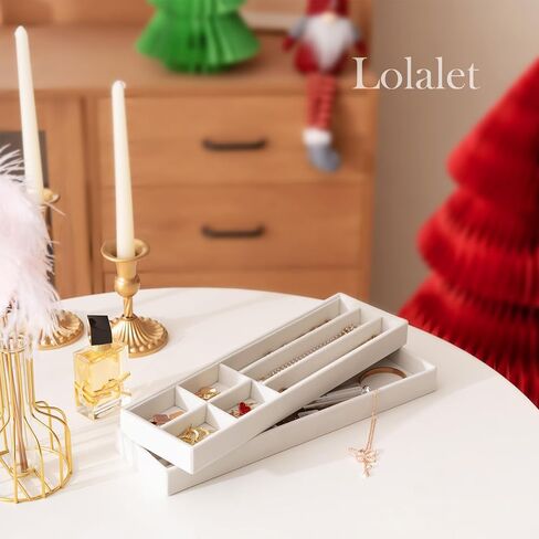 مجموعة حامل مجوهرات لصندوق تنظيم الأقراط من الأكريليك من Lolalet مع مجموعتين من صينية الحلقات المخملية الرفيعة للمجوهرات in Kuwait