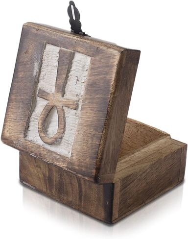 صندوق مجوهرات خشبي مزخرف مصنوع يدويًا مع منظم مجوهرات نحت عنخ، صندوق تذكار، صندوق كنز، حامل حلية، صندوق تخزين، صندوق قفل، 4 × 4 بوصات، هدايا الانتقال لمنزل جديد (أزرق) in Kuwait