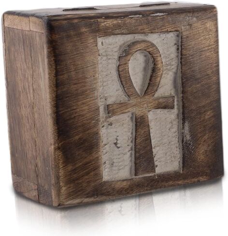 صندوق مجوهرات خشبي مزخرف مصنوع يدويًا مع منظم مجوهرات نحت عنخ، صندوق تذكار، صندوق كنز، حامل حلية، صندوق تخزين، صندوق قفل، 4 × 4 بوصات، هدايا الانتقال لمنزل جديد (أزرق) in Kuwait