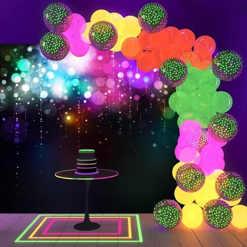 داينلس خلفية نيون 7 × 5 قدم لمستلزمات الحفلات، خلفية ليتس جلو كريزي خلفية الثمانينيات والتسعينيات والرقص والديسكو، ديكور تجريدي ملون، خلفية صور كرنفال للتصوير الفوتوغرافي للمراهقين والاولاد والبنات in Kuwait