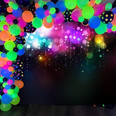 داينلس خلفية نيون 7 × 5 قدم لمستلزمات الحفلات، خلفية ليتس جلو كريزي خلفية الثمانينيات والتسعينيات والرقص والديسكو، ديكور تجريدي ملون، خلفية صور كرنفال للتصوير الفوتوغرافي للمراهقين والاولاد والبنات in Kuwait