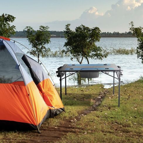 طاولة قابلة للطي محمولة شديدة التحمل مقاس 51 بوصة من ARROWHEAD، 8 حاملات أكواب، مبرد متكامل، حقيبتين للتخزين الجانبيين، لا يوجد سطح مترهل، حقيبة حمل، إطار فولاذي، قماش 600D عالي الجودة، دعم في الولايات المتحدة الأمريكية in Kuwait