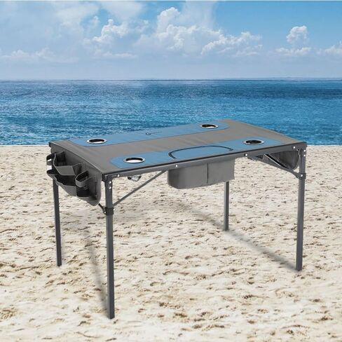 طاولة قابلة للطي محمولة شديدة التحمل مقاس 51 بوصة من ARROWHEAD، 8 حاملات أكواب، مبرد متكامل، حقيبتين للتخزين الجانبيين، لا يوجد سطح مترهل، حقيبة حمل، إطار فولاذي، قماش 600D عالي الجودة، دعم في الولايات المتحدة الأمريكية in Kuwait