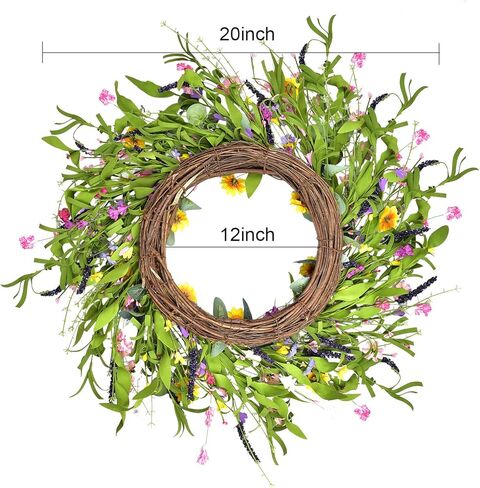 20" Artificial Daisy Flower Wreath - Silk Floral Wreath Yellow Flower Wreath Artificial Spring and Summer Wreath Front Door Wreath for Home Kitchen Wall Door Decor in Kuwait